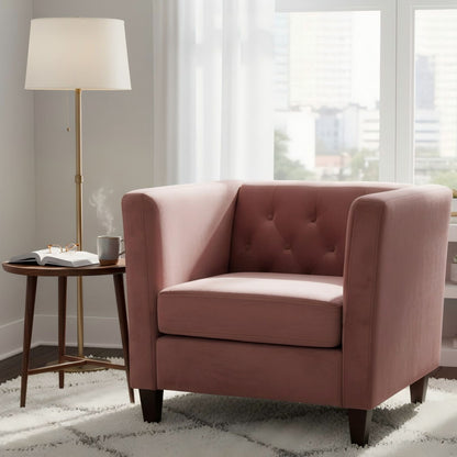 Button Tufted Accent Chair, Square Arms