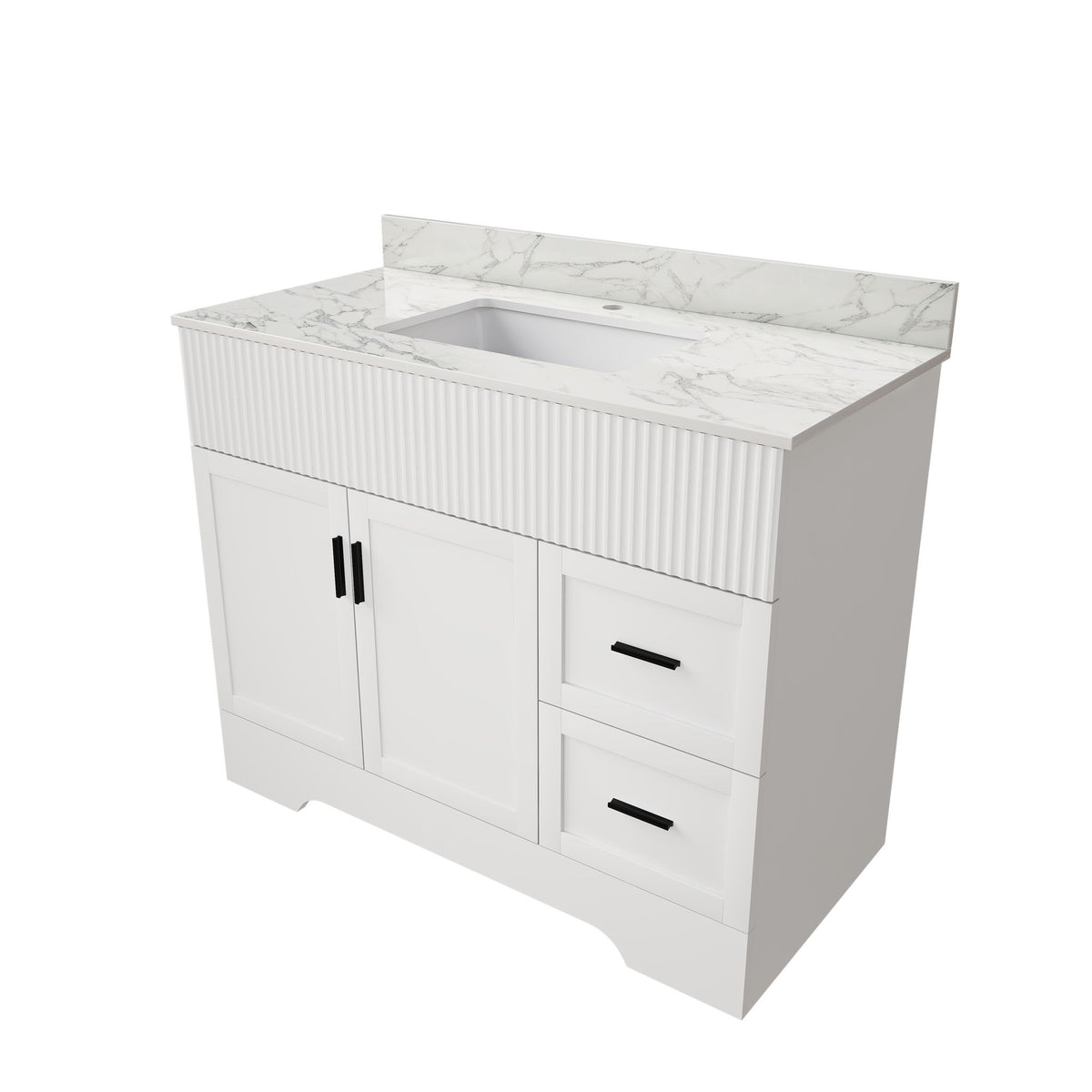 Bathroom Vanity Set, Fluted Cabinet, Soft Close Doors & Drawers, Single Faucet Hole, Sink Included - White