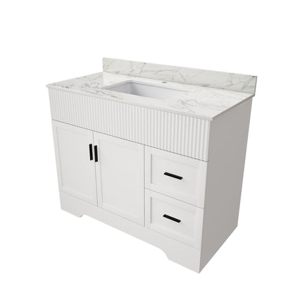 Bathroom Vanity Set, Fluted Cabinet, Soft Close Doors & Drawers, Single Faucet Hole, Sink Included - White