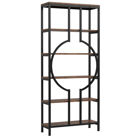 6 Tier Bookshelf For Living Room - Rustic Brown