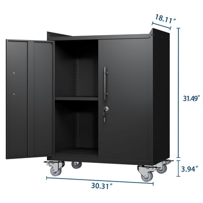 2 Door Tool Cabinets For Garage, Lockable Garage Storage Cabinet, Locking Storage Cabinet With Wheels, Rolling Tool Chest - Black