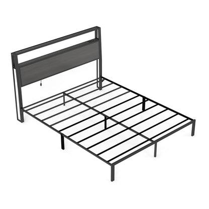 Bed Frame With Headboard, LED Lights & Charging Station