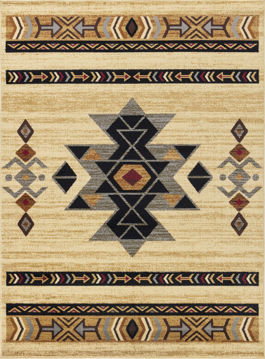 Tribes - 5'3" X 7'3" Southwest Area Rug Polypropylene - Cream