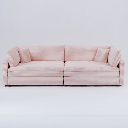 Elegant Corduroy Sofa With Throw Pillows And Backrests
