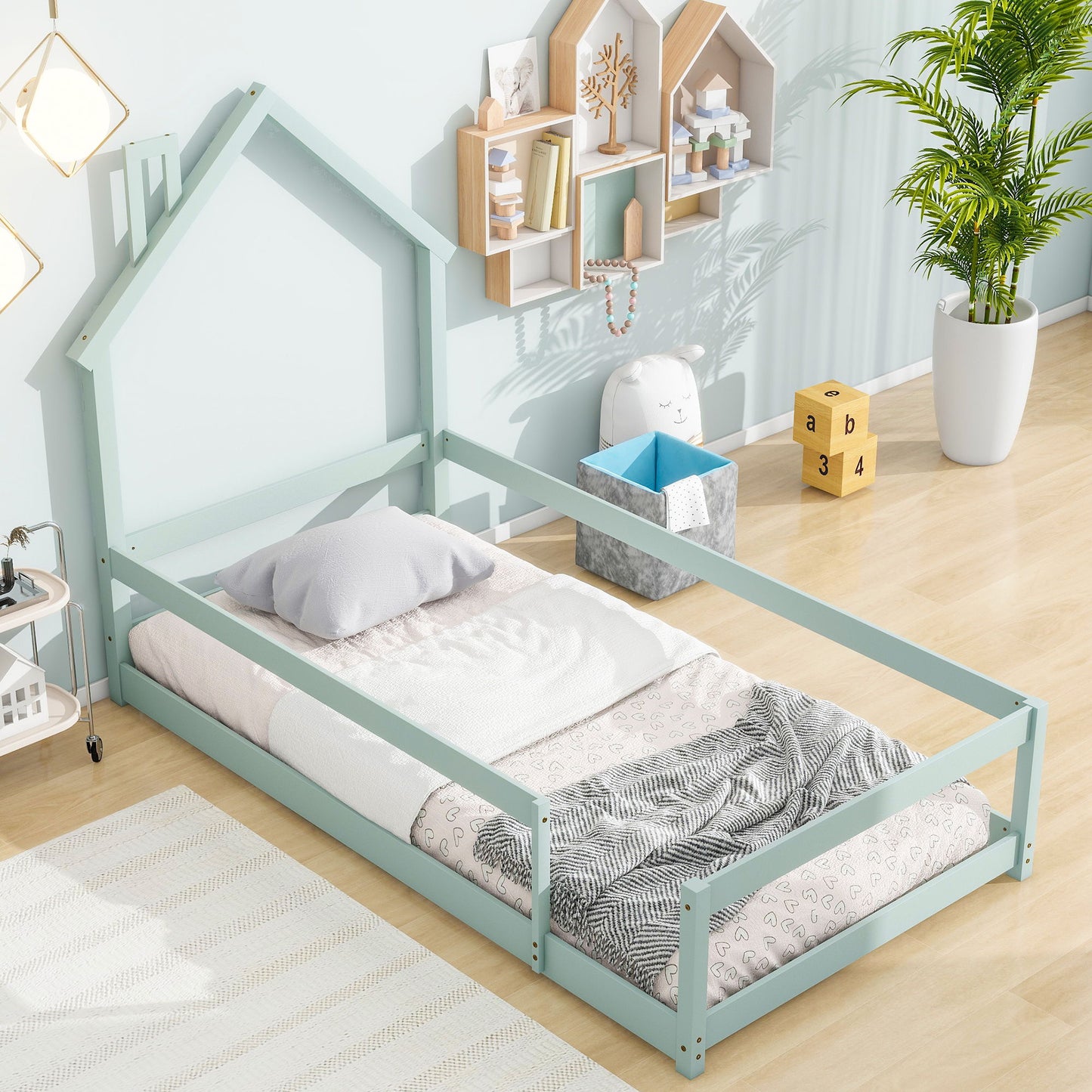 Wood Bed With House Shaped Headboard Floor Bed With Fences