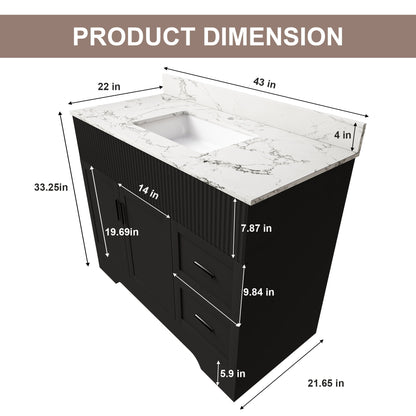 Bathroom Vanity Set, Fluted Cabinet, Soft Close Doors With Drawers, Single Faucet Hole, Sink Included - Black