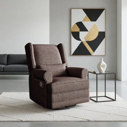 Extra Wide Swivel Recliner Glider Chair With Footrest - Brown
