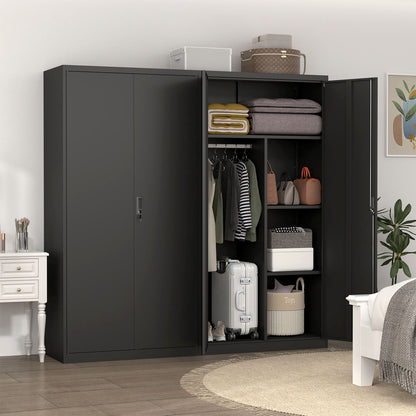 Large Capacity Wardrobe With Hanging Rod And Compartments