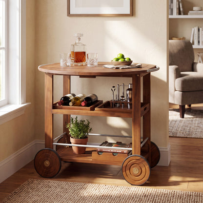 Bar Cart, Rolling Serving Cart With Storage
