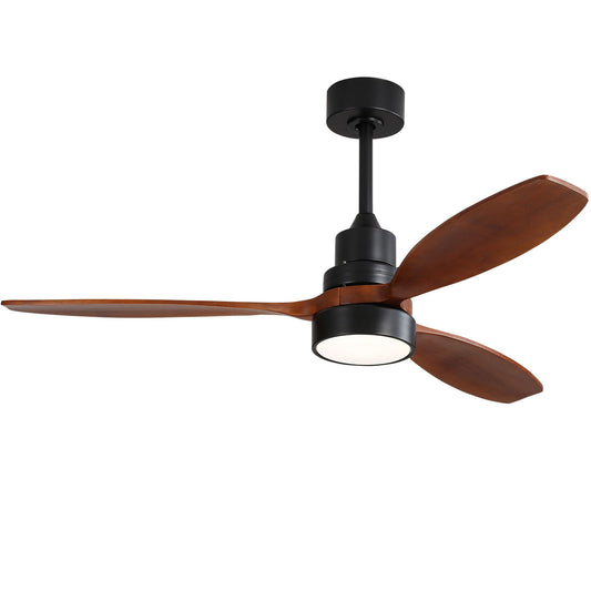 Wooden Ceiling Fan With 3 Solid Wood Blades Remote Control Reversible DC Motor With LED Light