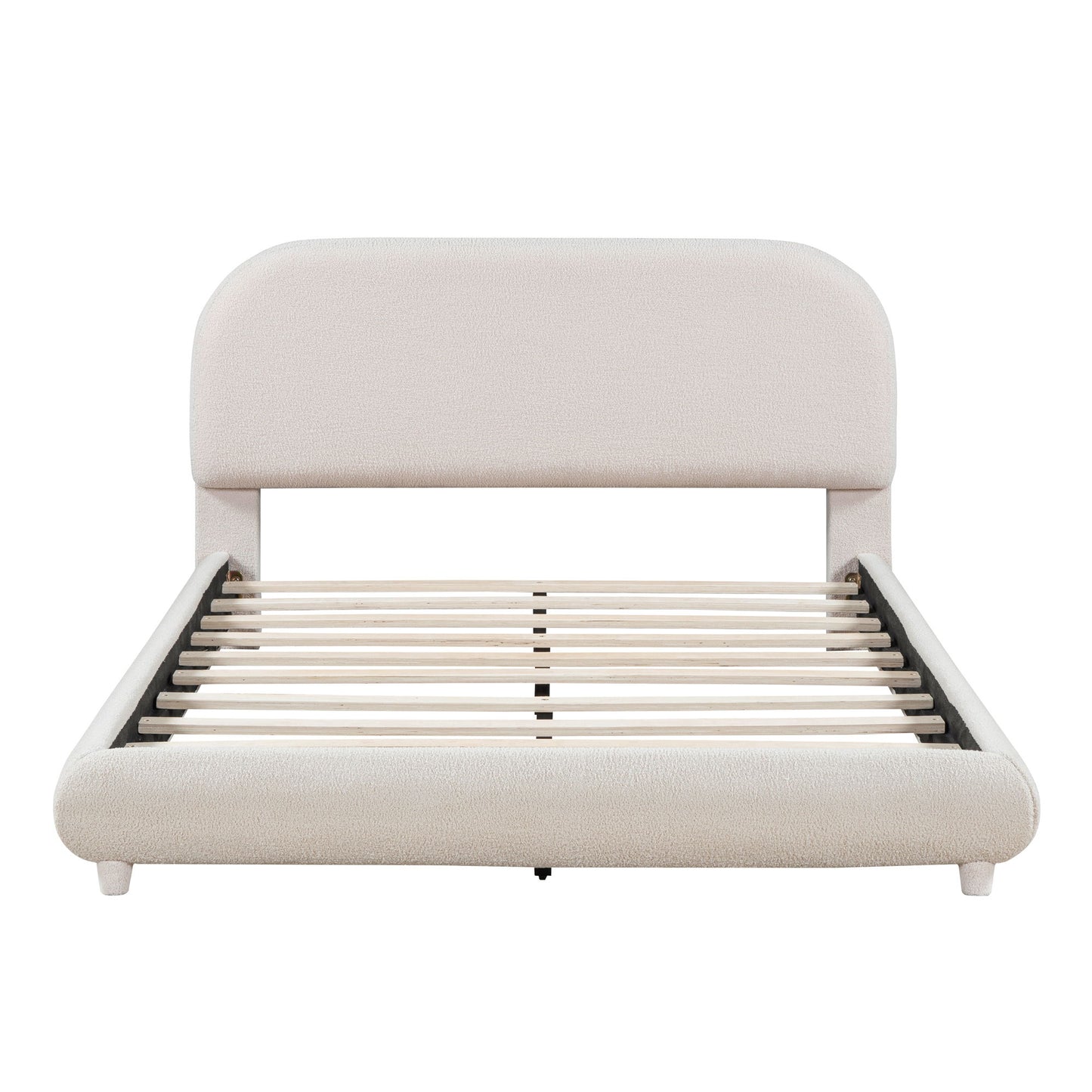 Upholstered Platform Bed With Thick Solid Frame And Stylish Curve-Shaped Design