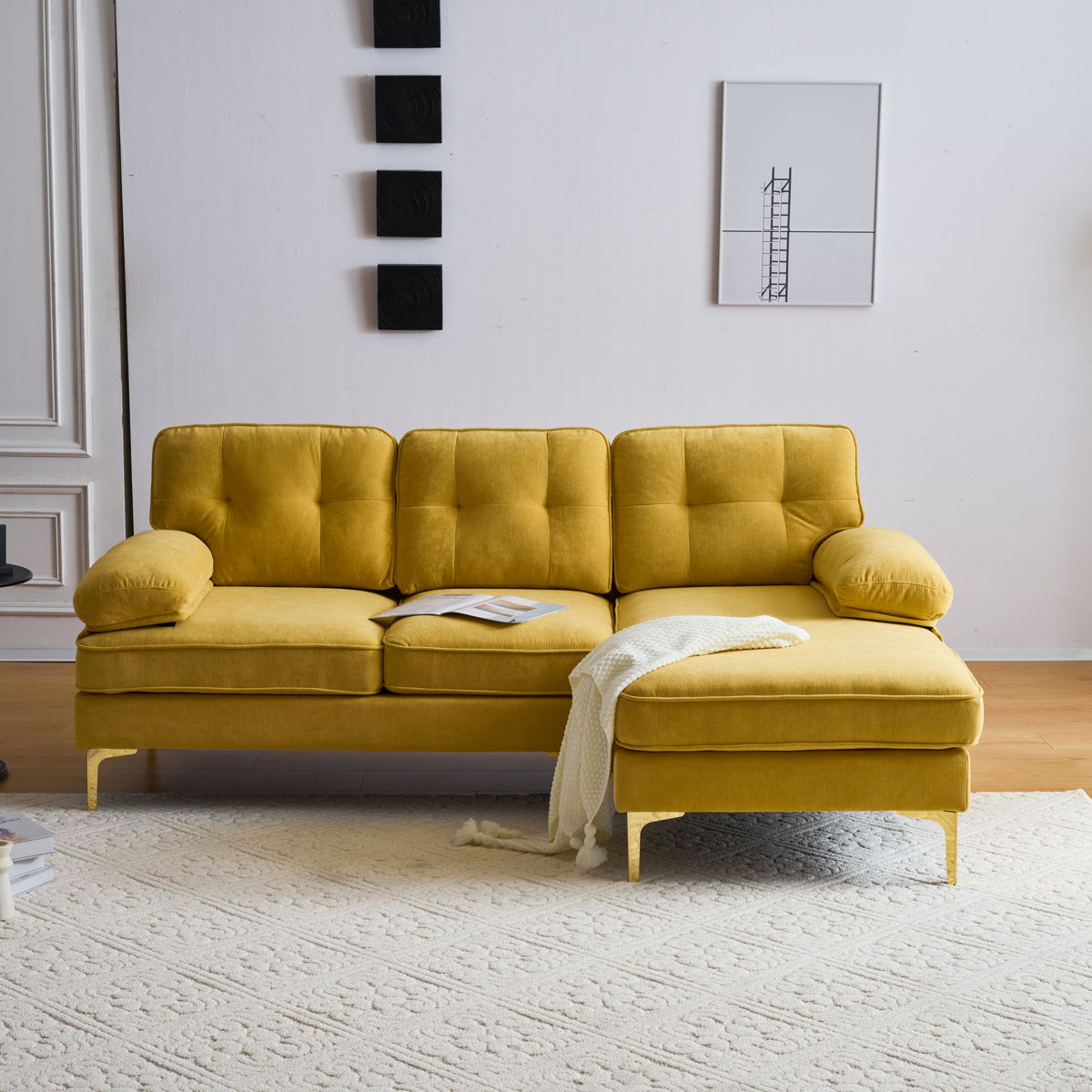 Modern Sectional Sofas Couches Velvet L Shaped Couches For Living Room, Bedroom