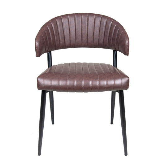 Modern Curved Back Upholstered Dining Chair Set With Metal Legs (Set of 2) - Brown / Black