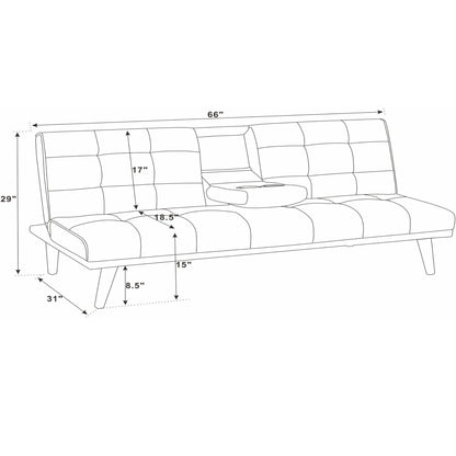 Tufted Convertible Sofa With Cup Holders - Brown