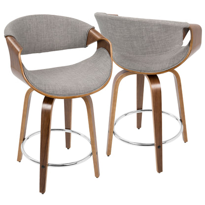 Curvini - Mid-Century Modern Fixed Height Counter Stool With Swivel (Set of 2) - Gray