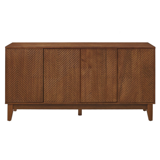 TV Stand With Carved Geometric Doors Storage Cabinet, 4 Door Media Console For Living Room - Walnut