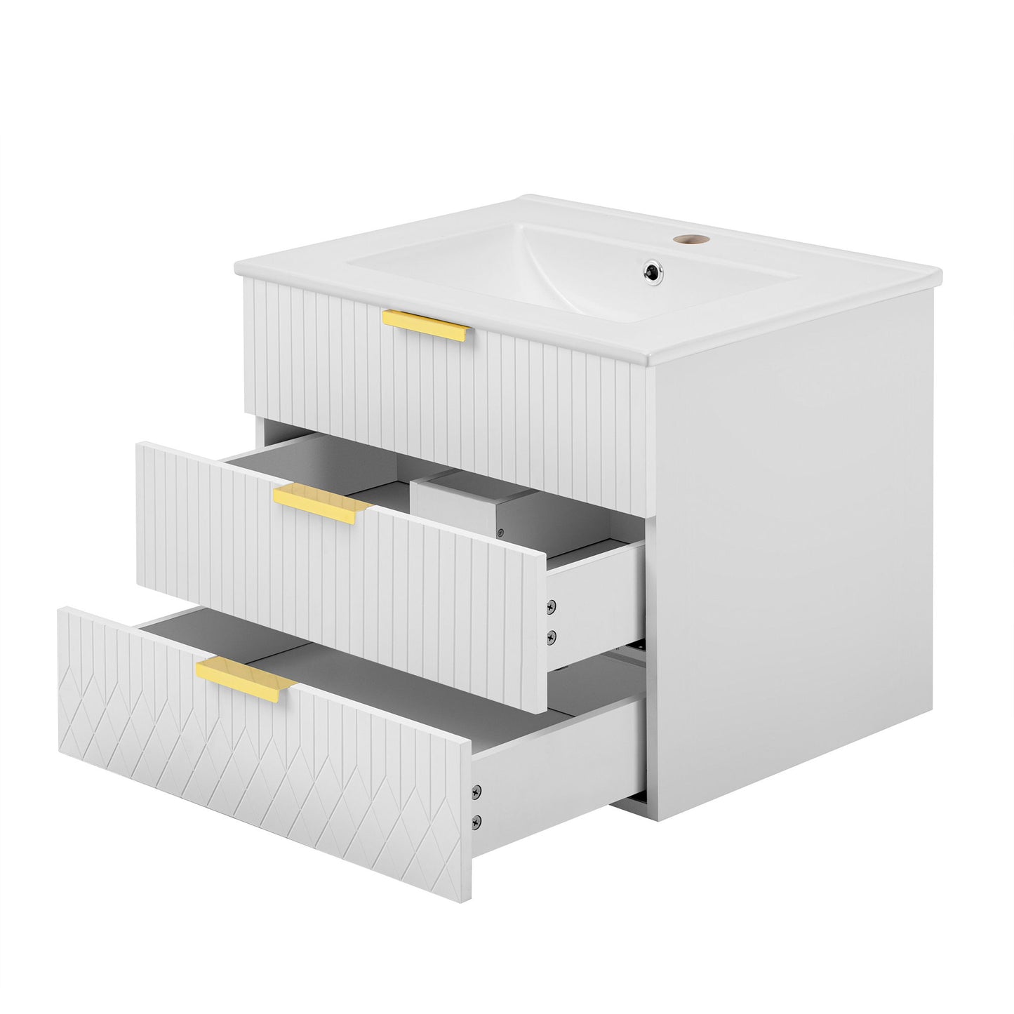 Wall Mounted Floating Cabinet With Side Cabinet Combo, Rectangular Ceramic Sink Vanity