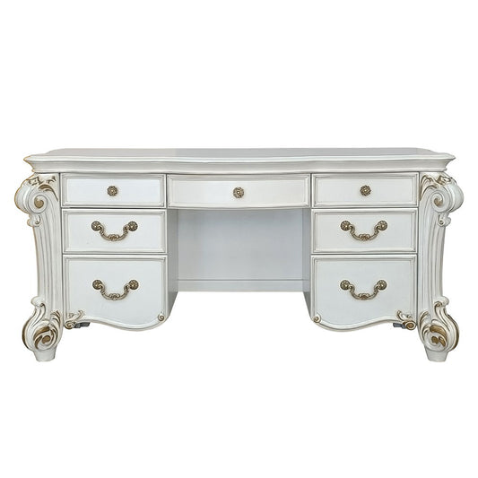 Vendome - Vanity Desk - Beige Synthetic Leather & Antique Pearl