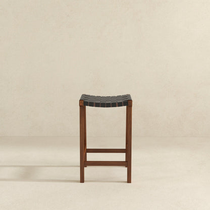 James - Mid-Century Modern Genuine Leather Counter Stool