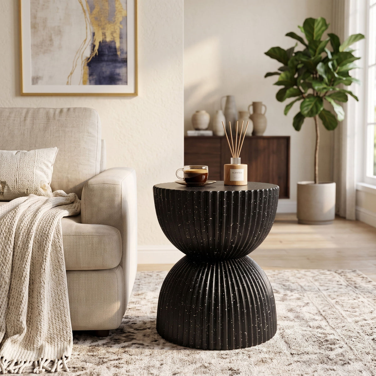 Side Table With Speckled Ribbed Texture