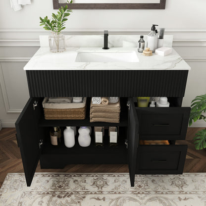 Bathroom Vanity Set, Fluted Cabinet, Soft Close Doors, Single Faucet Hole, Sink Included - Black