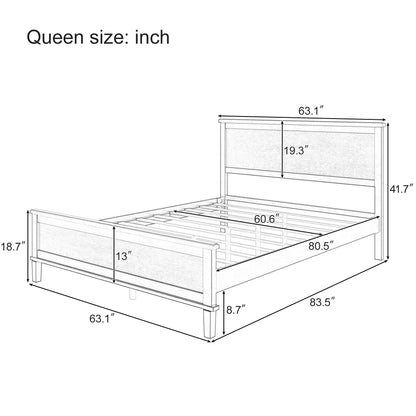 Queen Size Platform Bed With Tapered Pine Legs, No Box Spring Needed - White