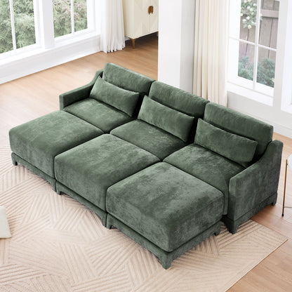 Stylish Sofa With Ottoman And Lumbar Pillows, Ergonomic Design