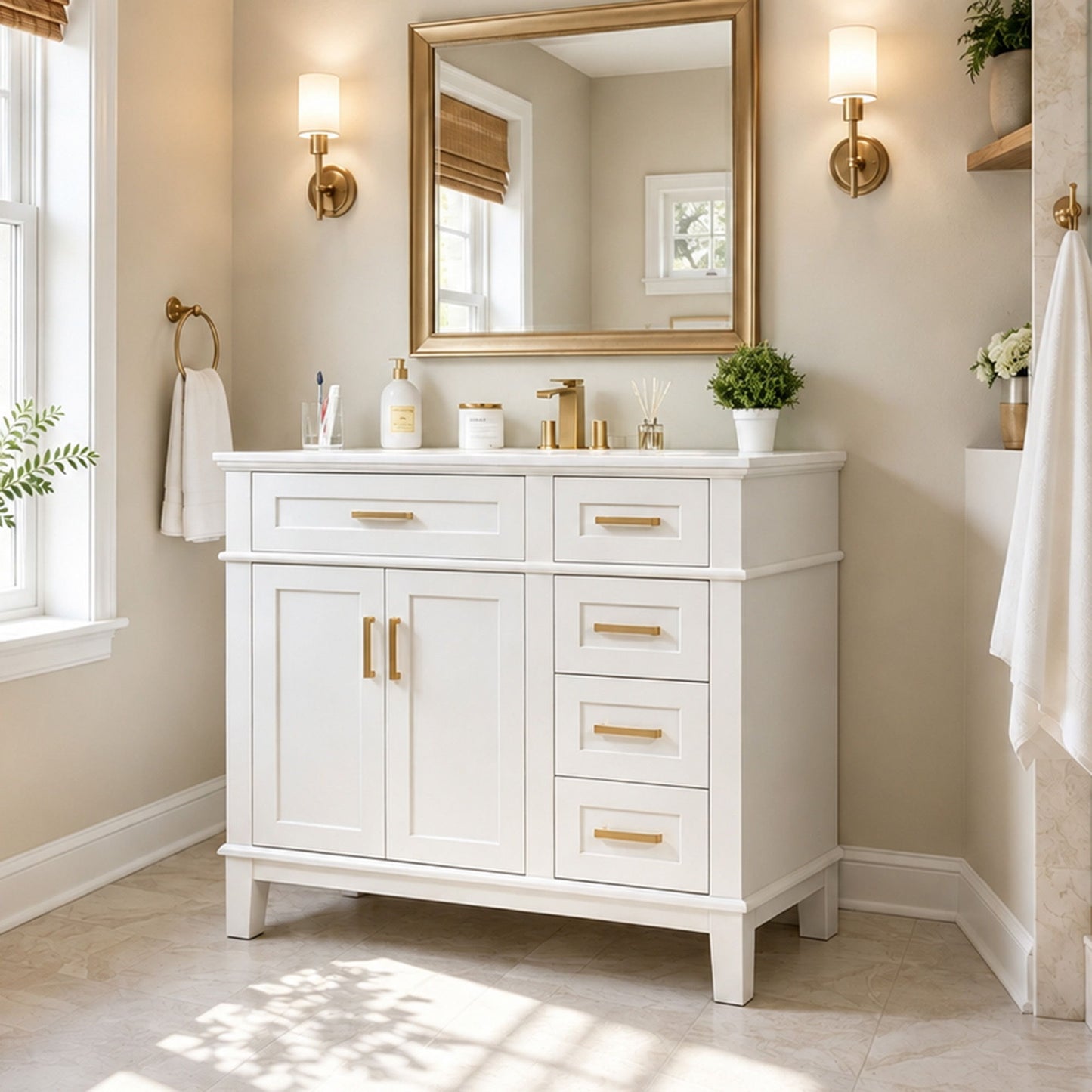 Modern Bathroom Vanity With Sink, Soft Close Doors, 4 Storage Drawers