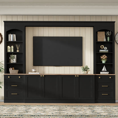Arched Entertainment Center Wall Unit With Bookshelf, Retro Large TV Stand
