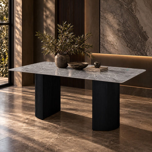 Leander - Dining Table With Ceramic Top - Gray & Black
