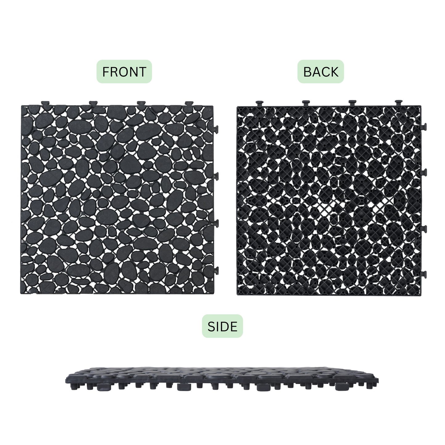 Interlocking Deck Tiles Plastic Waterproof Outdoor All Weather Anti-Slip Bathroom Shower Balcony Porch Strong Weight Capacity Upto 440 Lbs, Pebble Stone Pattern