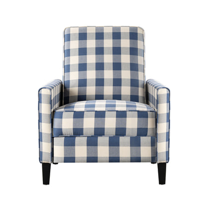 Buffalo Plaid Push Back Recliner Chair For Living Room - Blue / White