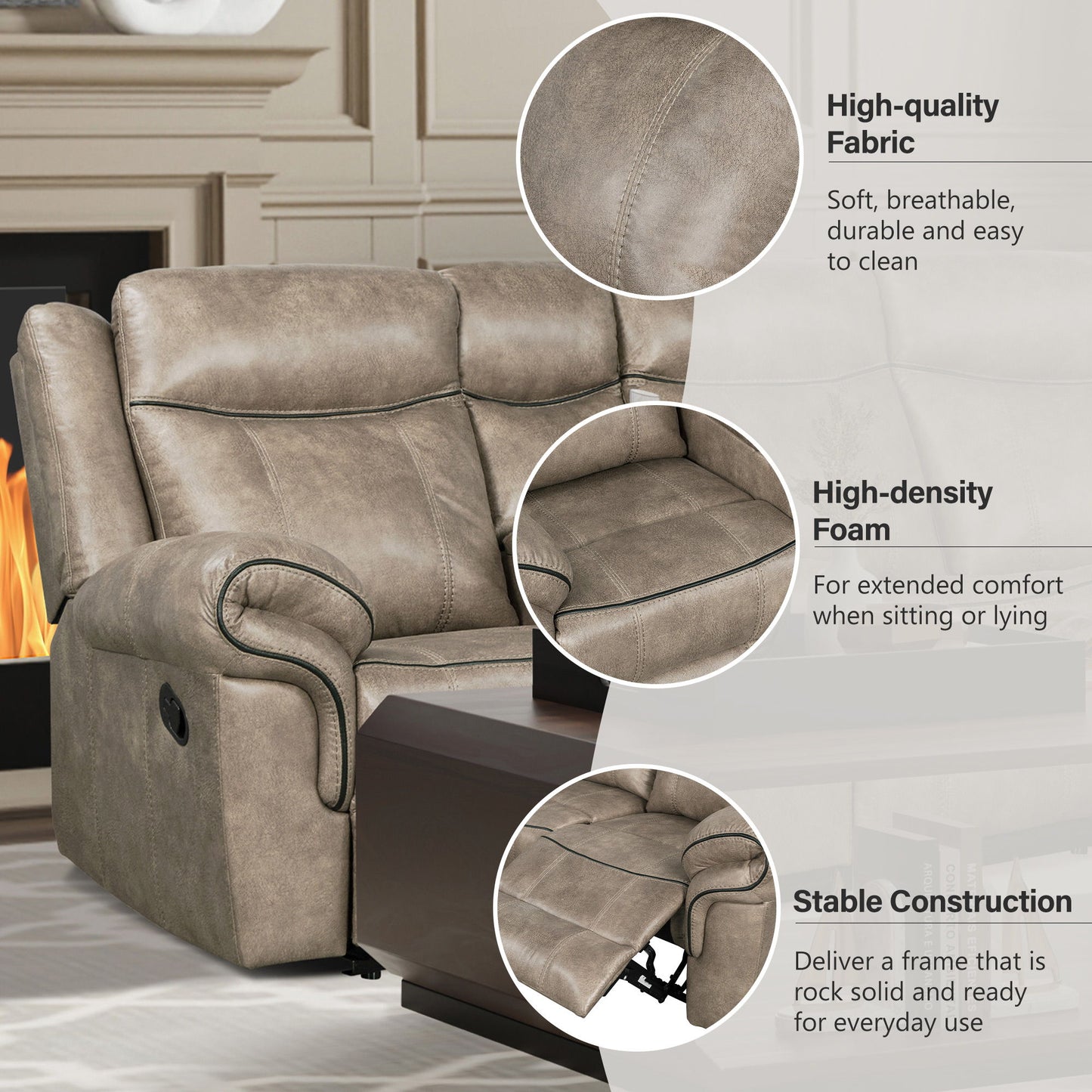 Home Theater Seating Manual Recliner With Cup Holder, Hide - Away Storage, 2 USB Ports And 2 Power Sockets For Living Room, Home Theater