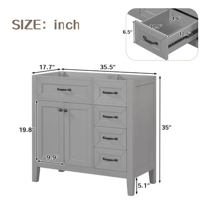 Modern Bathroom Vanity Base Only, 2 Doors And 3 Drawers