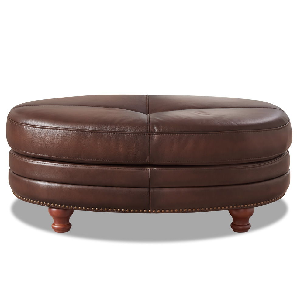 Belfast - Top Grain Leather Oval Ottoman