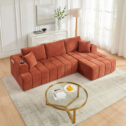L - Shaped Sectional Sofa With Cup Holders & Side Pockets