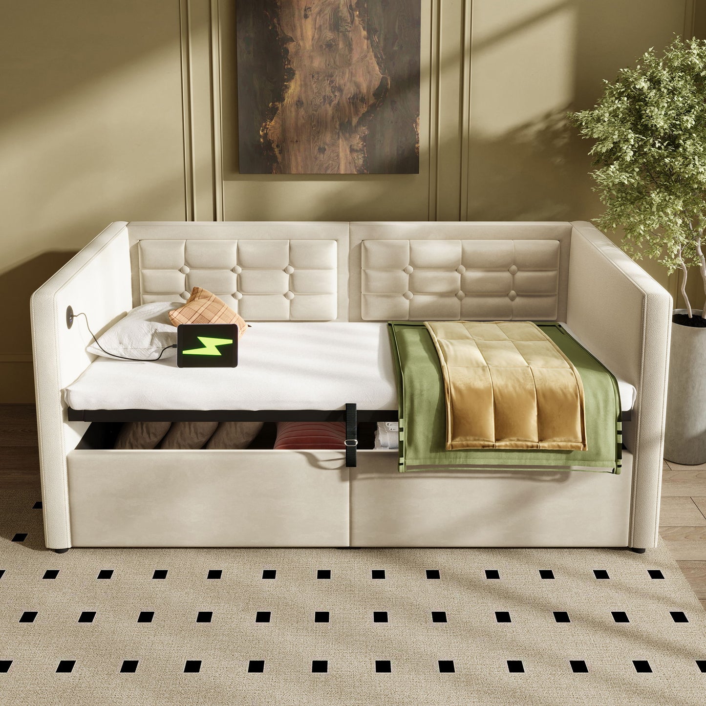 Upholstered Daybed With Hydraulic Storage And USB / Type - C Charging