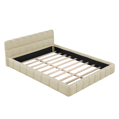 Upholstered Platform Bed With Thick, Grounded Bed With Solid Frame