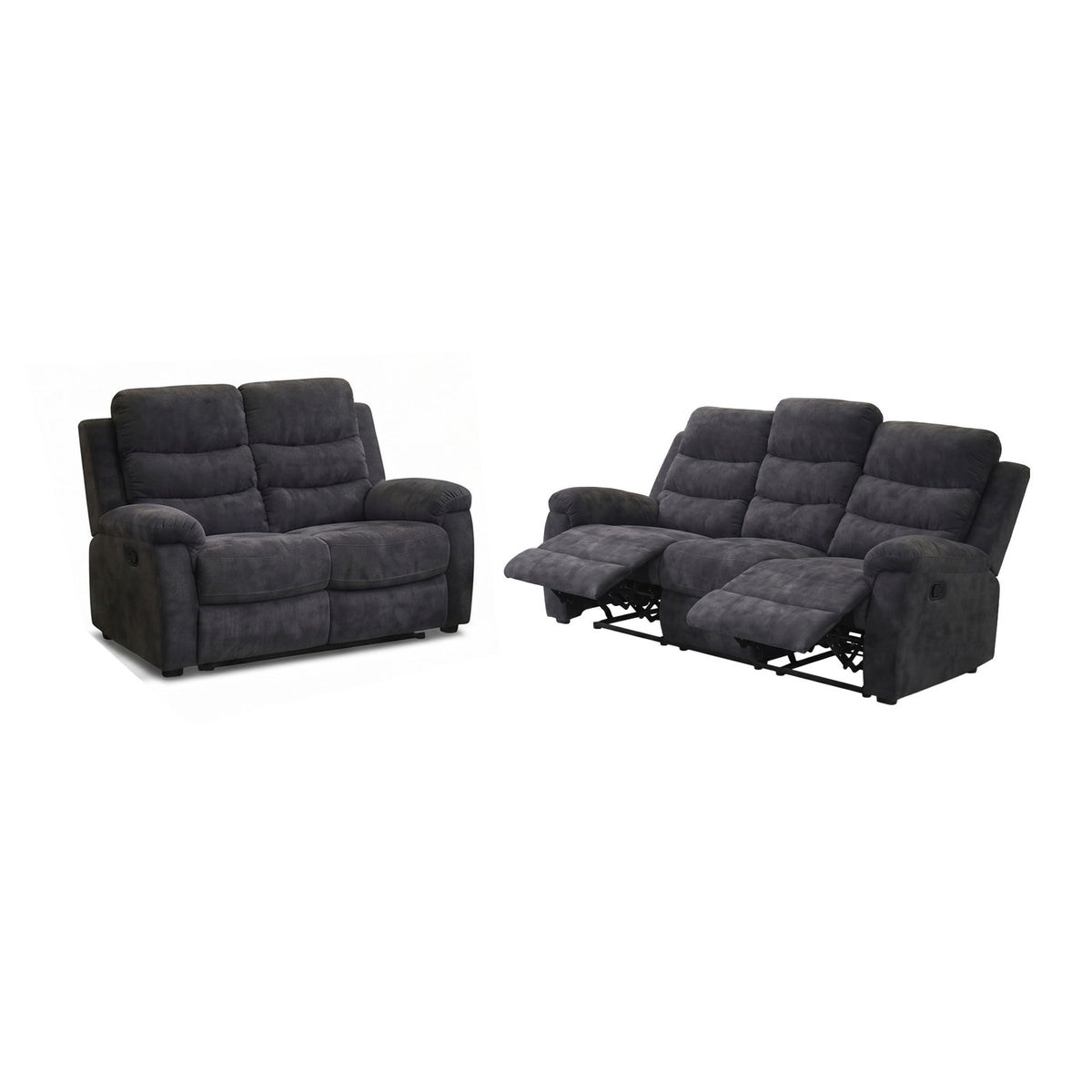 2 Piece Reclining Sofa Set, 3 Seat Sofa & 2 Seat Loveseat, 150° Recline - Dark Gray