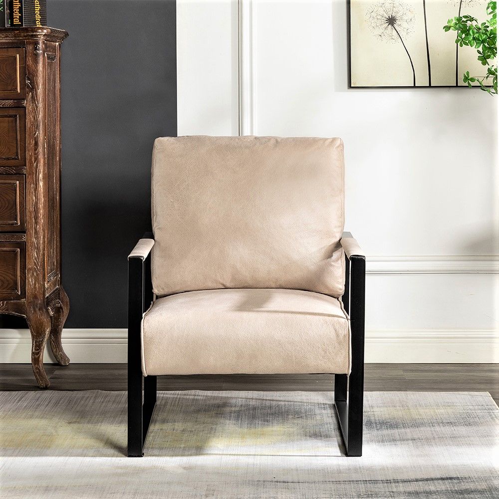 Classic Mid Century Modern Accent Chair With Durable Square Metal Frame, Armchair