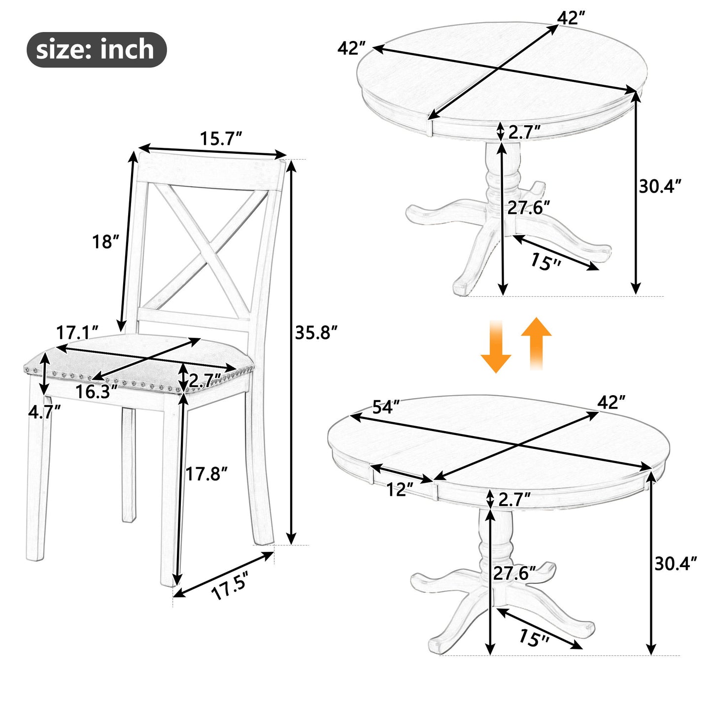 Modern Dining Table Set For 4, Round Table And 4 Kitchen Room Chairs, 5 Piece Kitchen Table Set For Dining Room, Dinette, Breakfast Nook