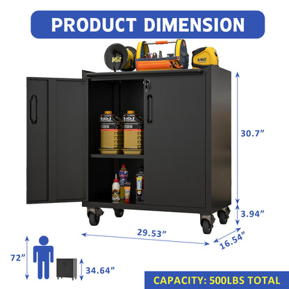 Heavy Duty Metal Garage Storage Cabinet With Wheels Sturdy Tool Organizer