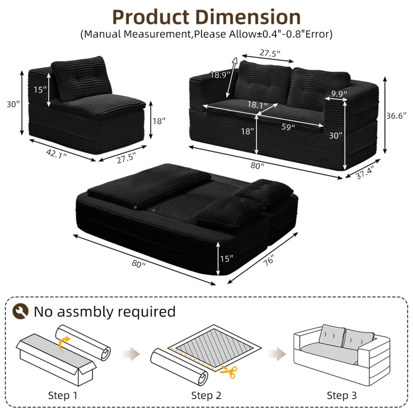 Multi Functional Sectional Sofa Bed With Independent Chaise Lounge And Functional Blanket