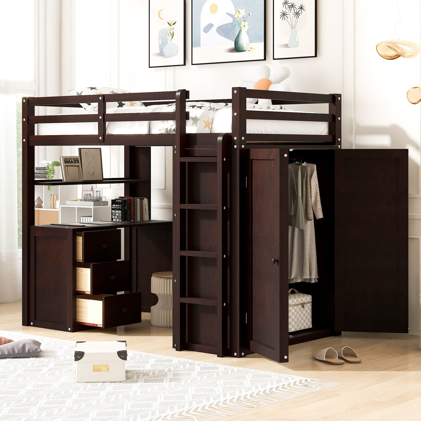 Loft Bed With Drawers, Desk, And Wardrobe