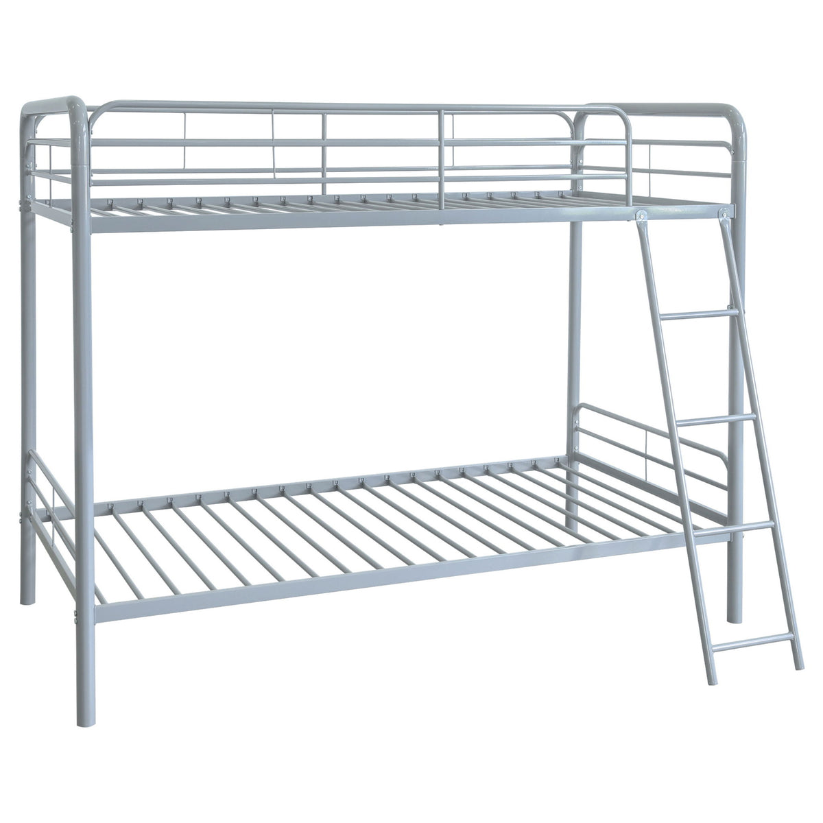 Long Beach - Twin Over Twin Bunk Bed With Built In Guardrails And Angled Ladder - Silver