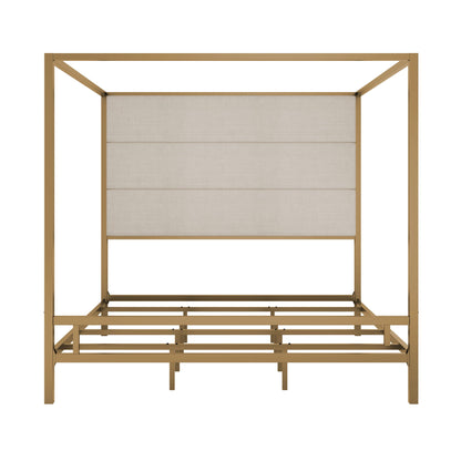 Canopy Bed With Tall Upholstered Headboard, 4 Poster Frame