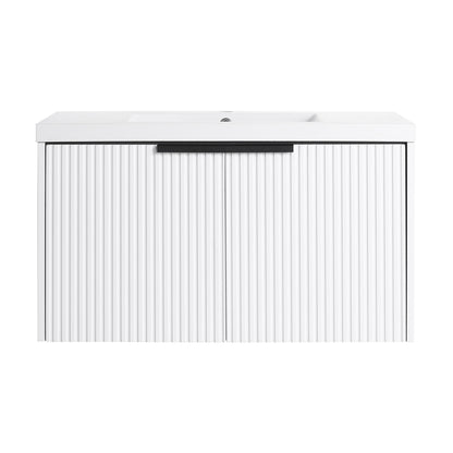 Contemporary Wall Mounted Bathroom Vanity With Resin Double Sink