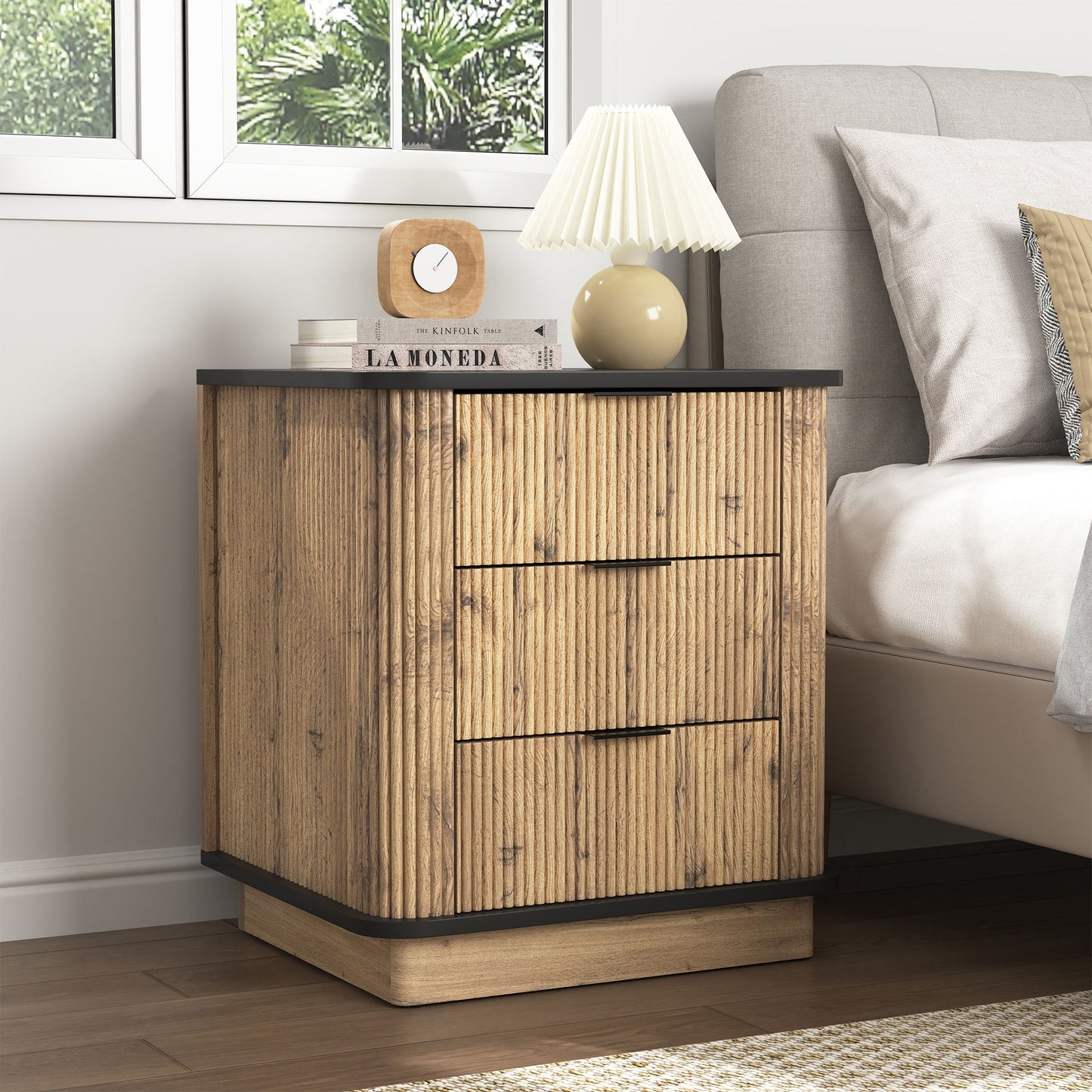 Multi Functional 3 Drawer Nightstand, Perfect For Storing Items Of Different Heights, A Perfect Combination Of Nature And Fashion - Black