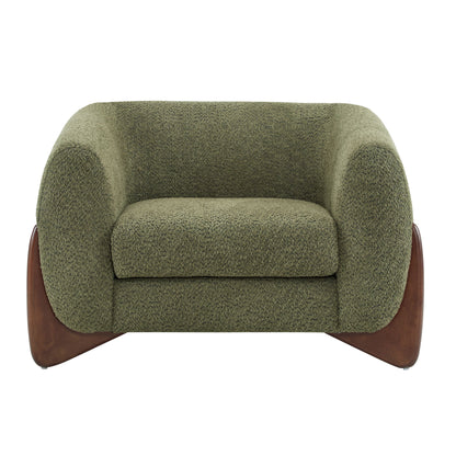 Modern Upholstered Boucle Arm Chair With Tuxedo Design And Triangular Legs