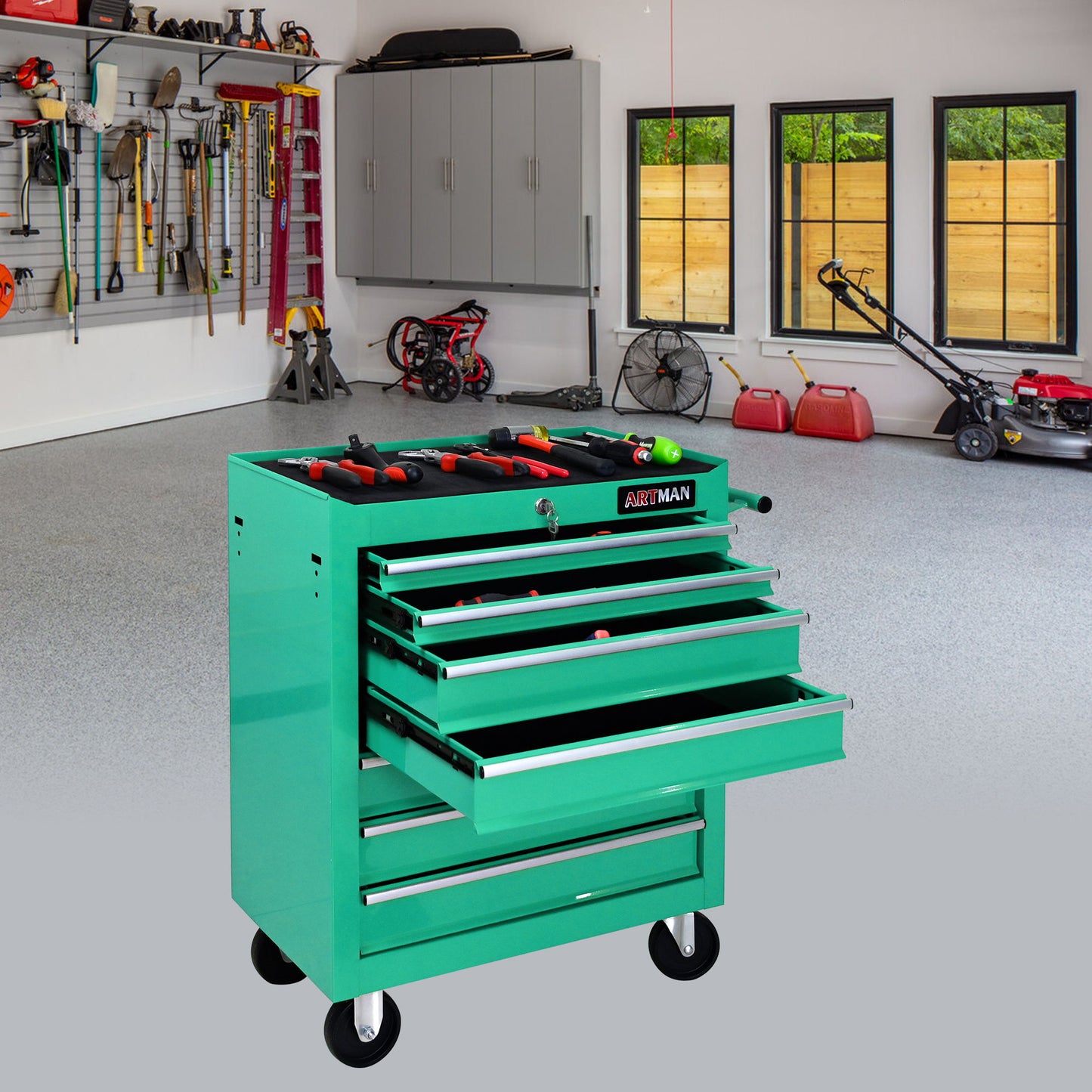 7 Drawers Multifunctional Tool Cart With Swivel Wheels